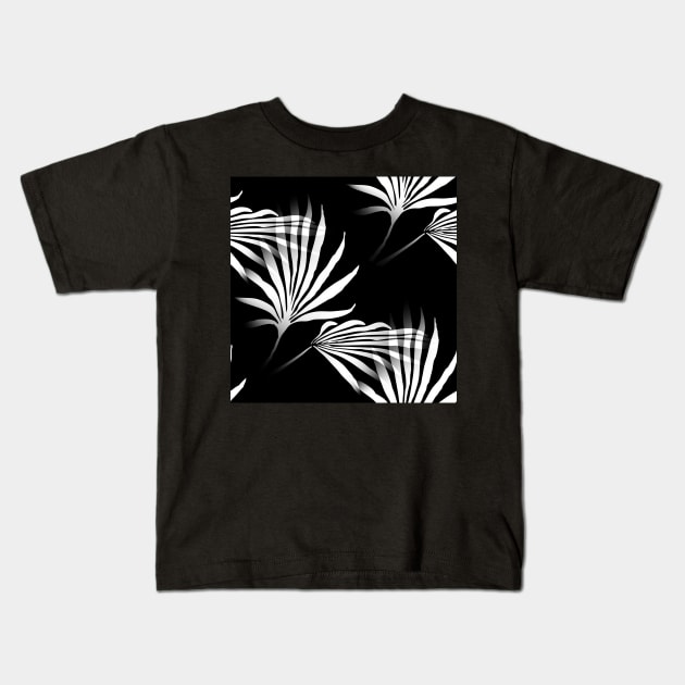 Tropical Palm Fronds Leaf Print Black and White Kids T-Shirt by TammyWinandArt